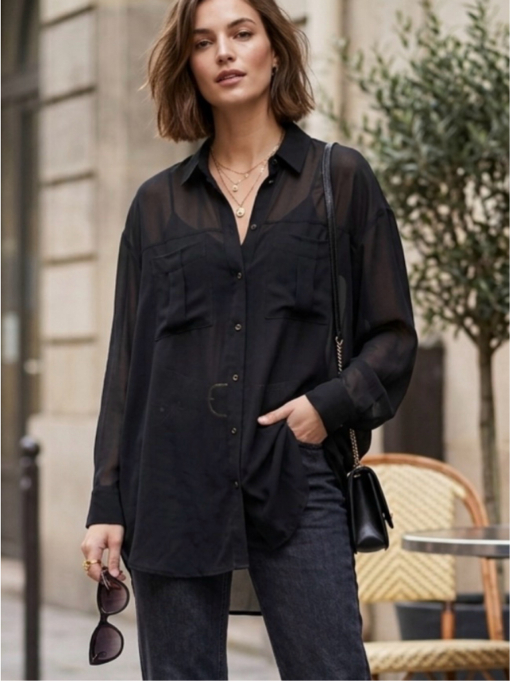 Women's Jones New York Black Button Down Shirt Size 12P. 1965